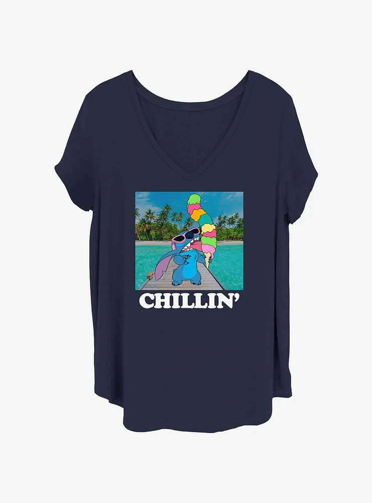 Disney Lilo & Stitch With Ice Cream Womens T-Shirt Plus