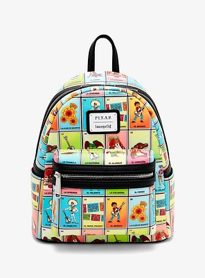 Loungefly Disney Pixar Coco Character Lotería Cards Allover Print Mini Backpack - BoxLunch Exclusive