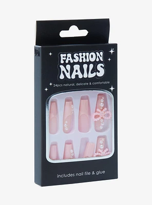 Pink Pearl Coquette Faux Nail Set