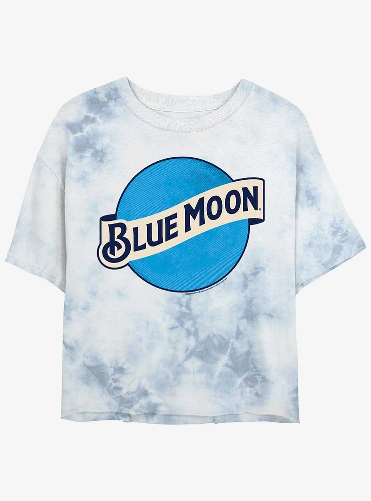 Coors Brewing Company Bright Blue Moon Logo Girls Tie-Dye Crop T-Shirt