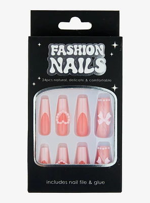 Pink Heart & Bow Press-On Nail Set