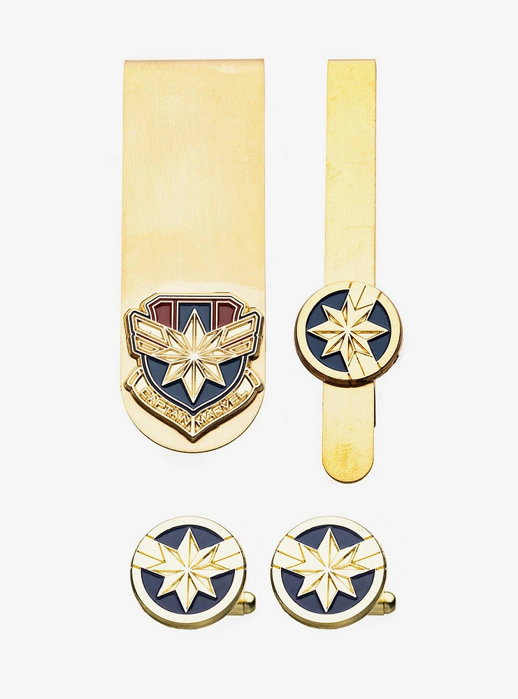 Marvel Captain Marvel Cufflinks Tie Bar and Money Clip Set