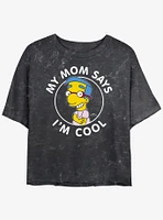 The Simpsons My Mom Thinks I'm Cool Girls Mineral Wash Crop T-Shirt