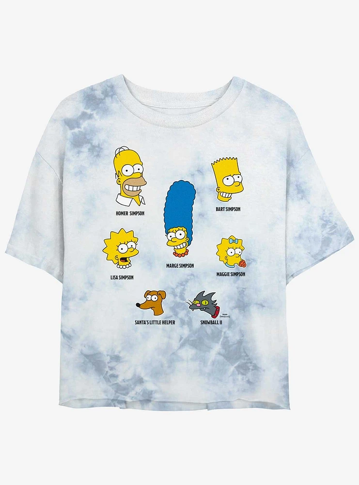 The Simpsons Family Faces Girls Tye-Dye Crop T-Shirt