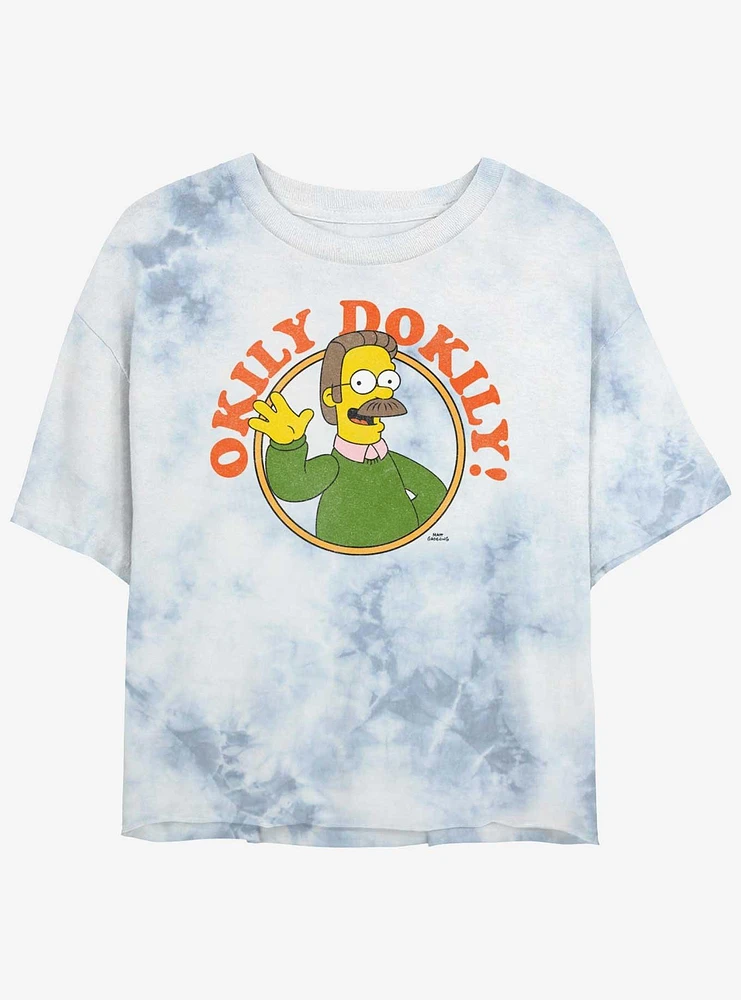 The Simpsons Ned Flanders Okily Dokily! Girls Tye-Dye Crop T-Shirt