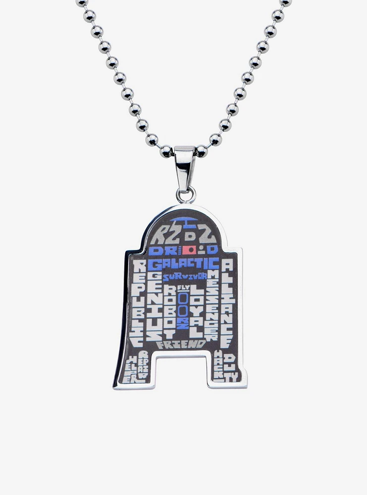 Star Wars R2-D2 Enamel Typography Art Pendant Necklace