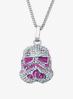 Star Wars Stormtrooper with Clear Gem and Pink Enamel Filled Pendant Necklace