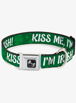 Kiss Me I'm Irish Clovers Seatbelt Buckle Dog Collar