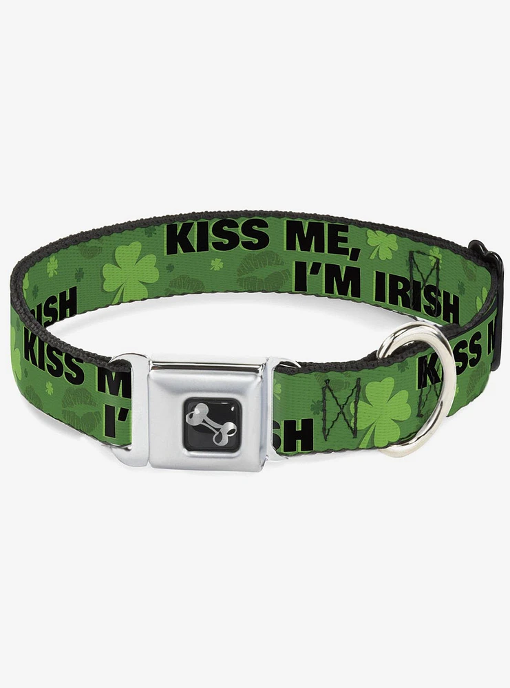 Kiss Me I'm Irish Clovers Kisses Seatbelt Buckle Dog Collar