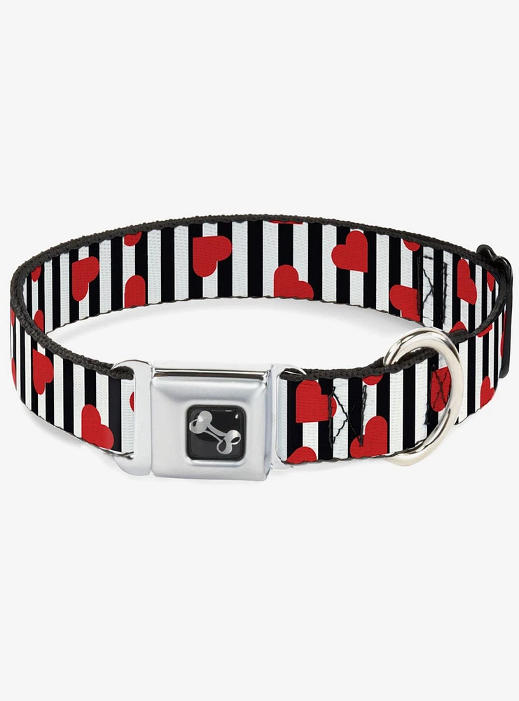 Hearts Scattered Stripe Seatbelt Buckle Dog Collar