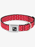 Mini Hearts Monogram Red White Seatbelt Buckle Dog Collar