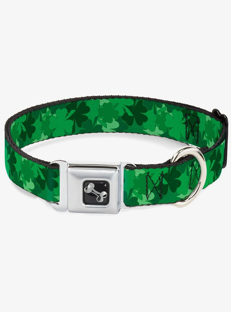 St. Patrick's Day Stacked Shamrocks Green Seatbelt Buckle Dog Collar