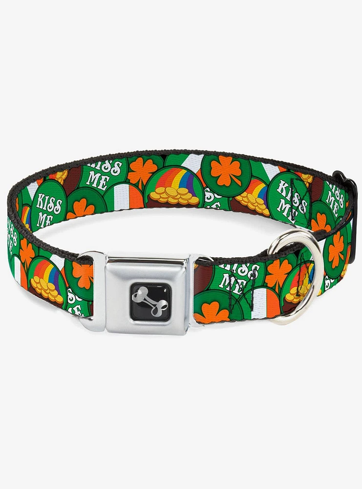 St. Patrick's Day Buttons Stacked Seatbelt Buckle Dog Collar