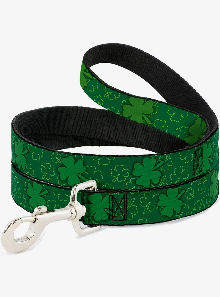St. Patrick's Day Clovers Scattered Outline Solid Green Dog Leash