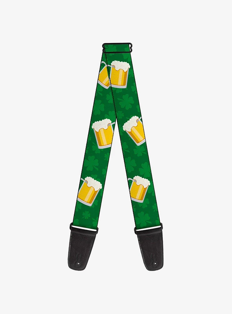 St. Patrick's Day Clovers Beer Mugs Green Guitar Strap