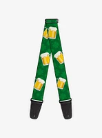 St. Patrick's Day Clovers Beer Mugs Green Guitar Strap