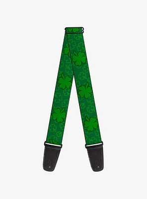 St. Patrick's Day Clovers Scattered Outline Solid Green Guitar Strap