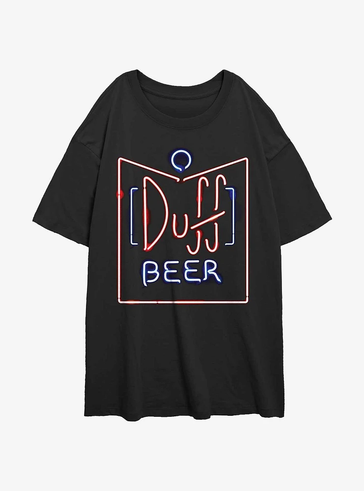 The Simpsons Duff Beer Neon Sign Logo Girls Oversized T-Shirt