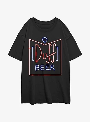 The Simpsons Duff Beer Neon Sign Logo Girls Oversized T-Shirt