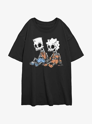 The Simpsons Skeleton Bart And Lisa Girls Oversized T-Shirt