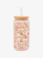 Strawberry Shortcake Custard & Strawberry Allover Print Glass Cup with Straw