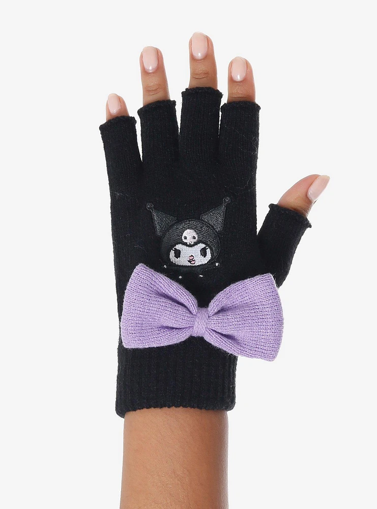 Kuromi Plush Bow Fingerless Gloves