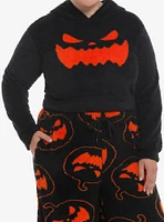 Black Pumpkin Girls Fuzzy Crop Hoodie Plus