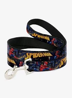 Marvel Spider-Man Title Logo and Action Skyline Poses Dog Leash