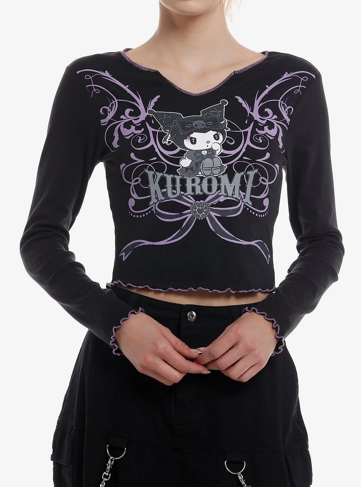 Kuromi Lolita Filigree Cropped Girls Long-Sleeve Top