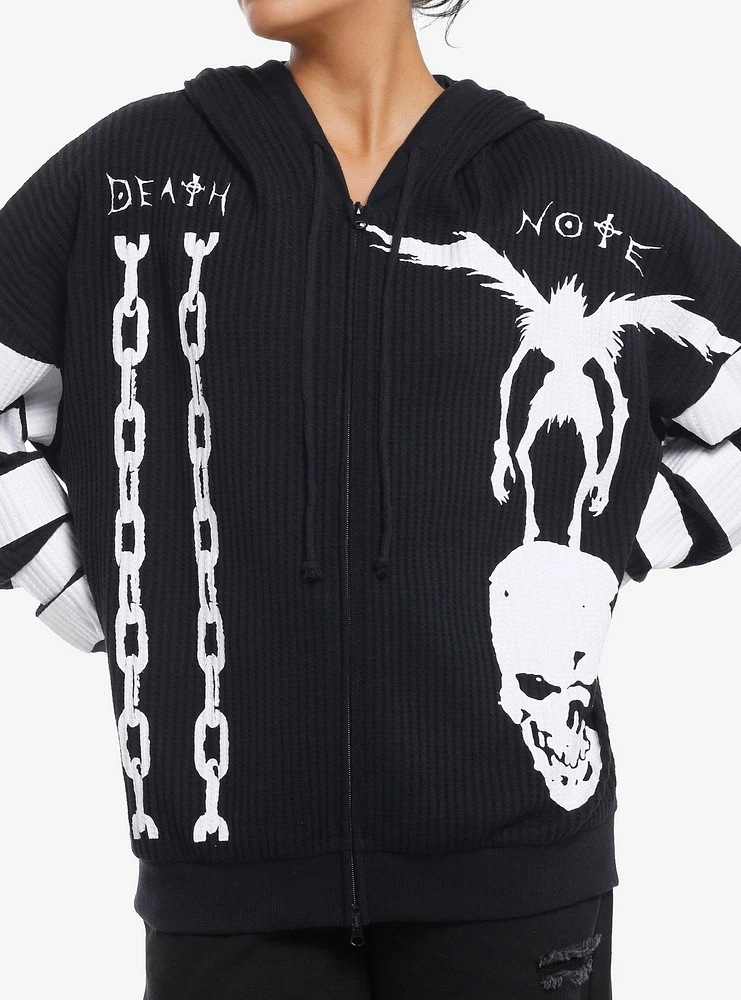 Death Note Ryuk Stripe Girls Oversized Waffle Knit Hoodie