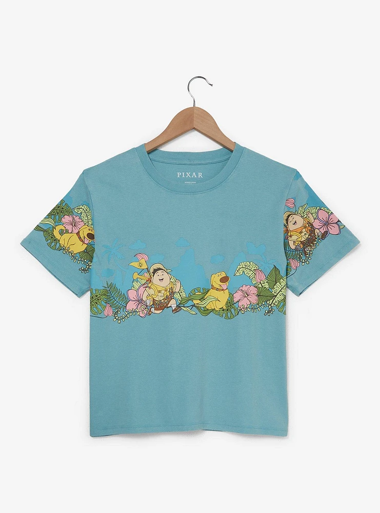 Disney Pixar Up Russell & Dug Hibiscus Flowers Women's Cropped T-Shirt — BoxLunch Exclusive