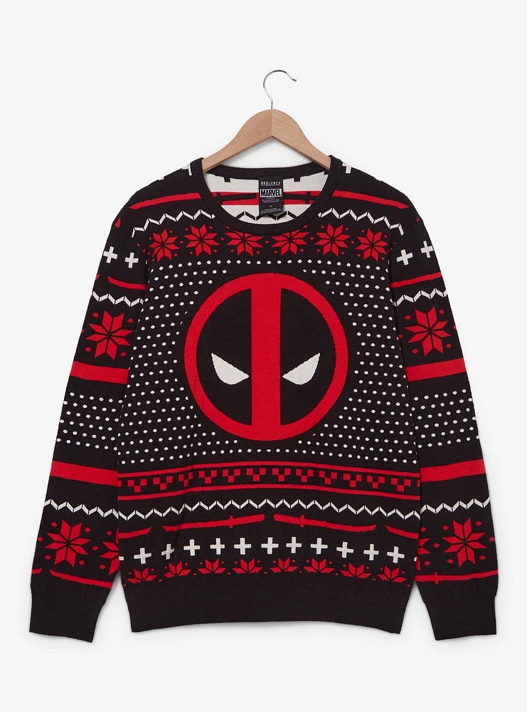 Marvel Deadpool Logo Patterned Holiday Sweater - BoxLunch Exclusive