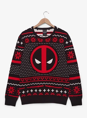 Marvel Deadpool Logo Patterned Holiday Sweater - BoxLunch Exclusive