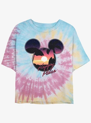 Disney Mickey Mouse Beach Happy Place Girls Tie-Dye Crop T-Shirt