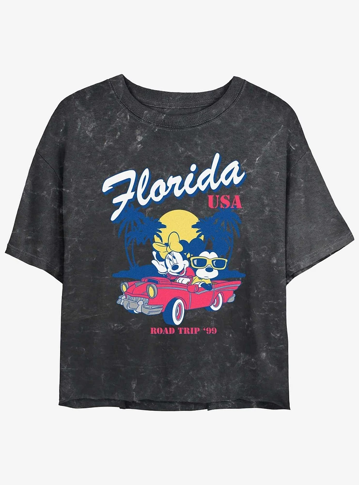 Disney Mickey Mouse & Minnie Road Trip Girls Mineral Wash Crop T-Shirt