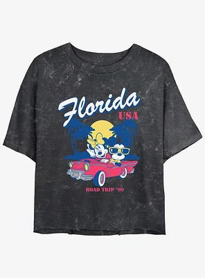 Disney Mickey Mouse Minnie Road Trip Womens Mineral Wash Crop T-Shirt