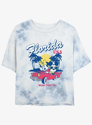 Disney Mickey Mouse Minnie Road Trip Womens Tie-Dye Crop T-Shirt