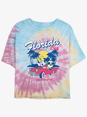 Disney Mickey Mouse Minnie Road Trip Womens Tie-Dye Crop T-Shirt