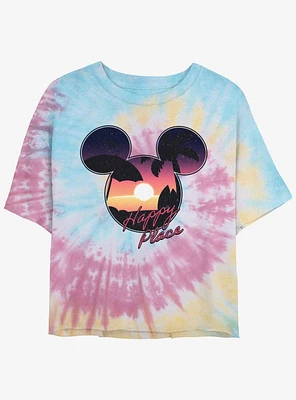 Disney Mickey Mouse Beach Happy Place Womens Tie-Dye Crop T-Shirt