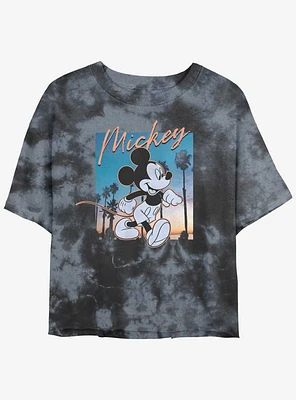 Disney Mickey Mouse Sunset Womens Tie-Dye Crop T-Shirt