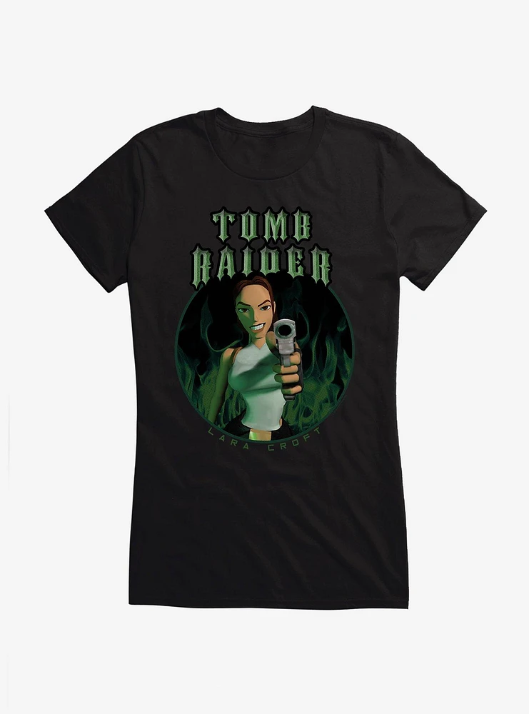 Tomb Raider Lara Croft Green Flames Girls T-Shirt