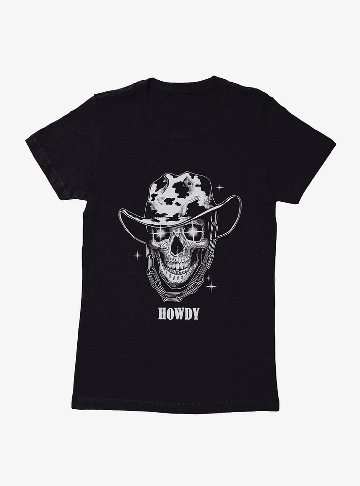 Howdy Cowboy Skull Womens T-Shirt