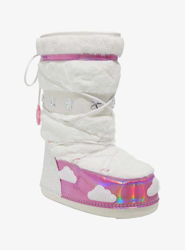 YRU White & Pink Blizzy Sky Fuzzy Boots