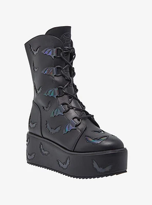 Strange Cvlt Black Bat Reflective Platform Boots