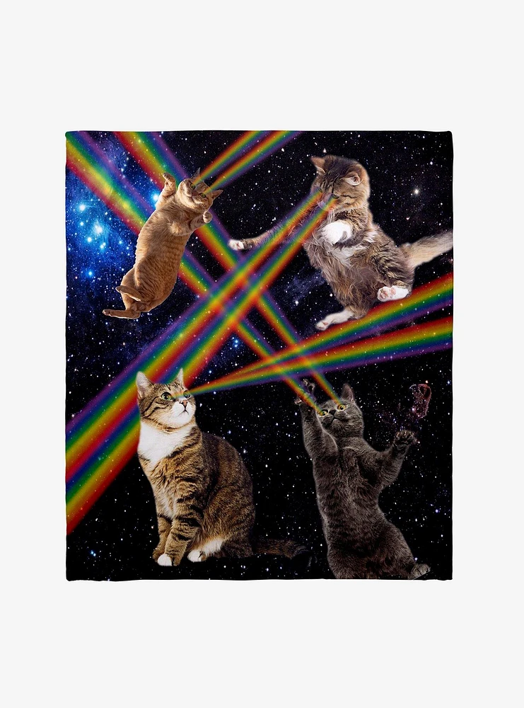 Cats Rainbow Laser In Space Throw Blanket