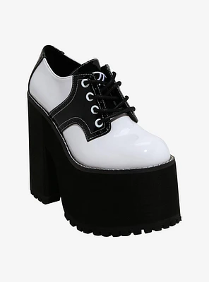 Strange Cvlt Black & White Sadie Platform Heels