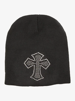 Black Rhinestone Cross Beanie