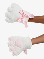 Pink & White Cat Paw Plush Gloves