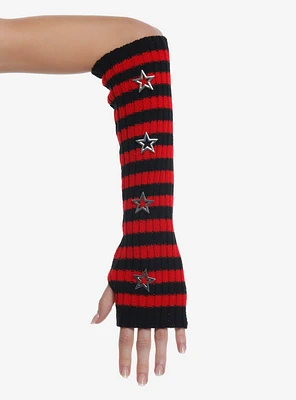 Black & Red Stripe Star Stud Arm Warmers