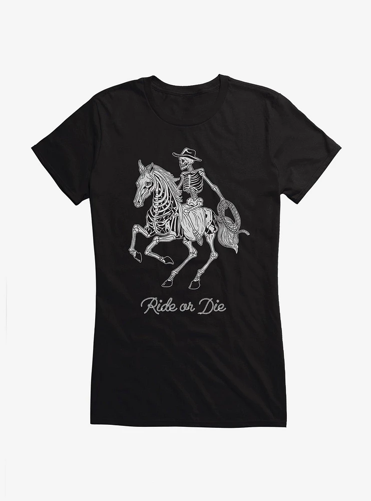 Ride Or Die Skeleton Cowboy Girls T-Shirt